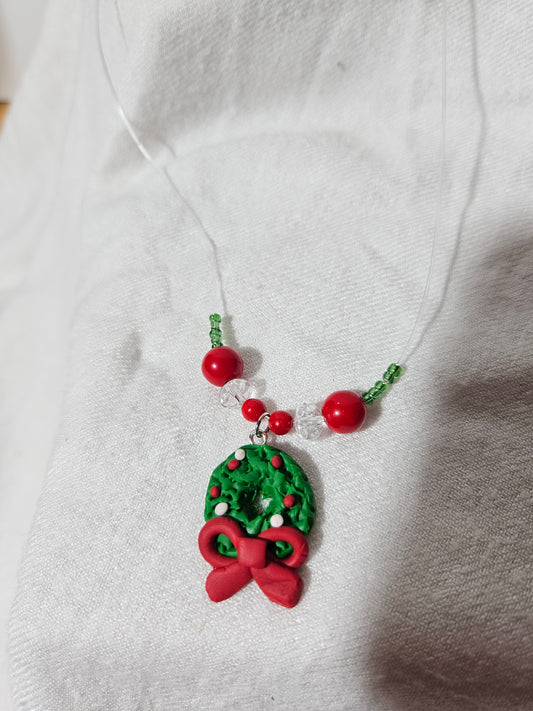 Christmas wreath necklace