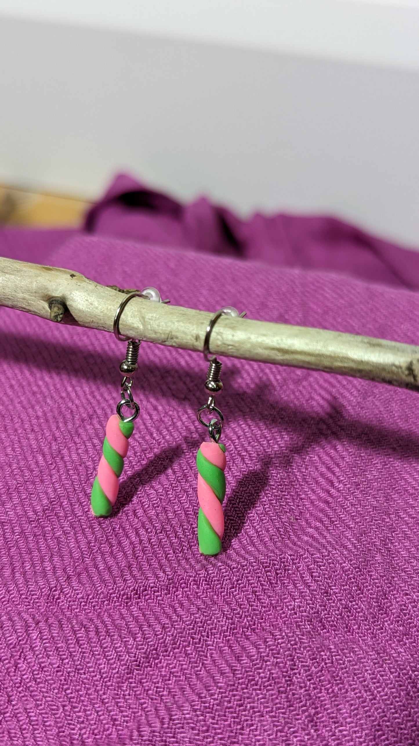 Boucles d'oreilles "Guimauve" Rose/ vert