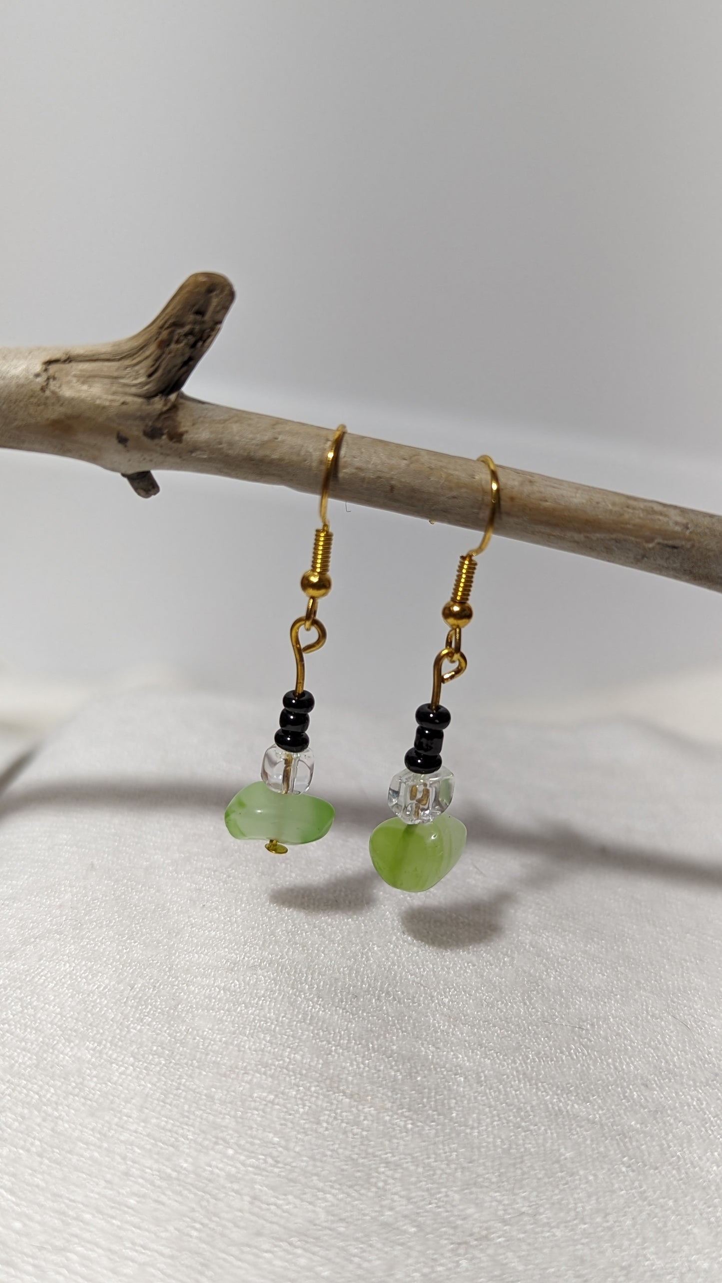 Green/Translucent/Black Beaded Earrings