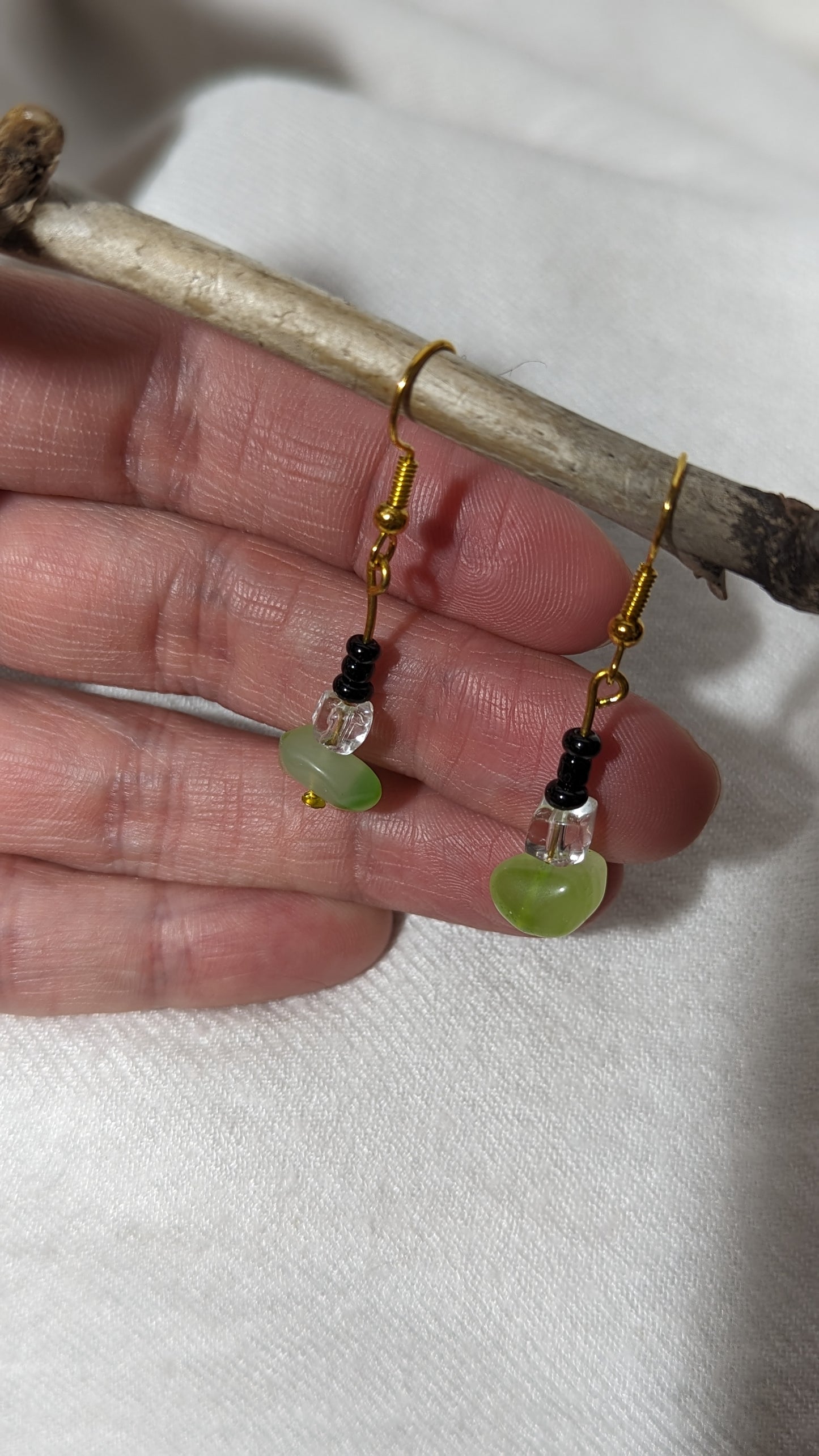 Green/Translucent/Black Beaded Earrings