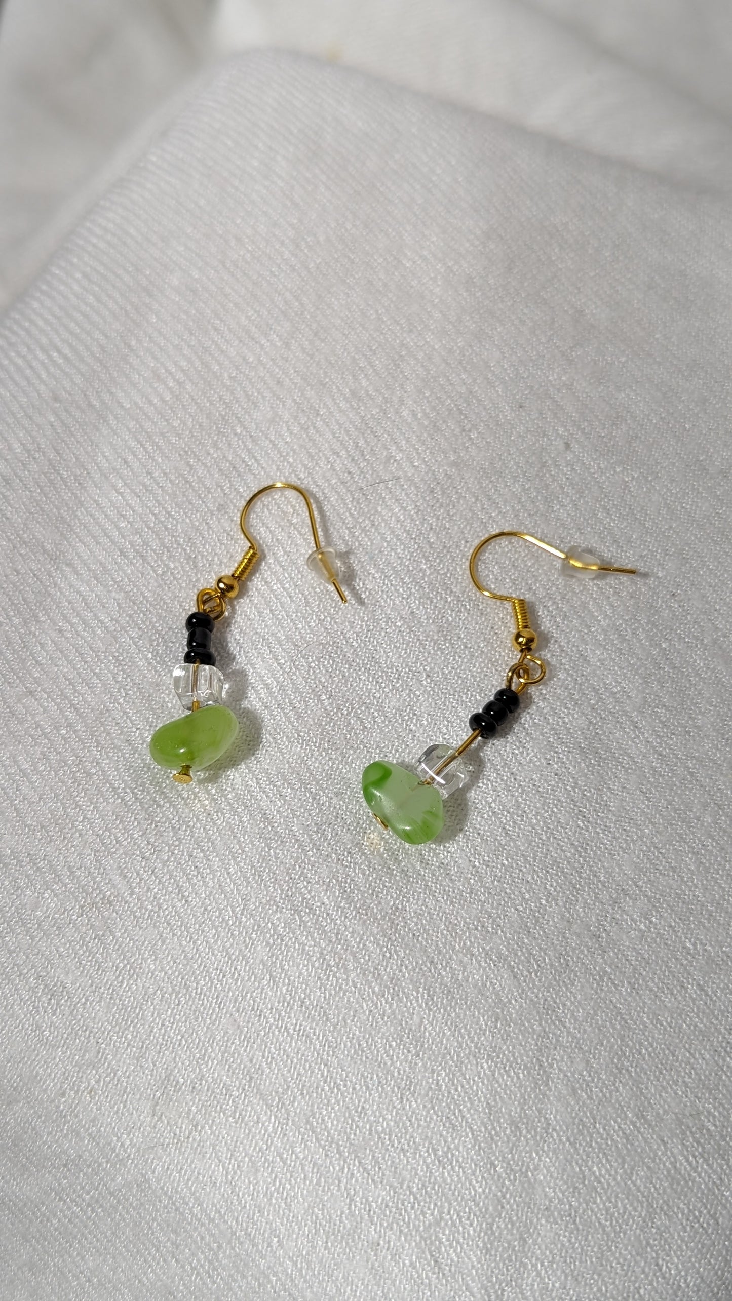 Green/Translucent/Black Beaded Earrings