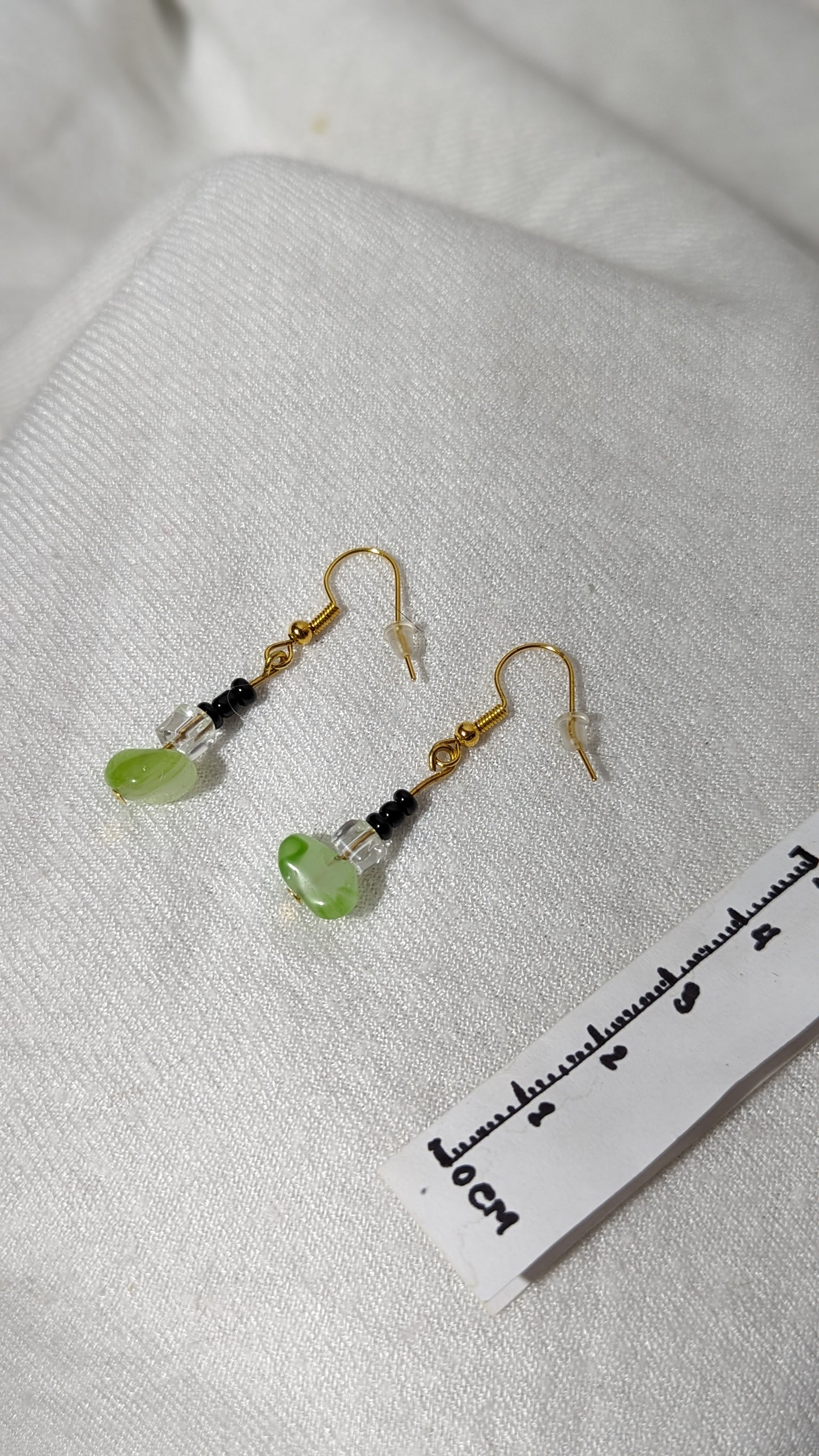 Green/Translucent/Black Beaded Earrings