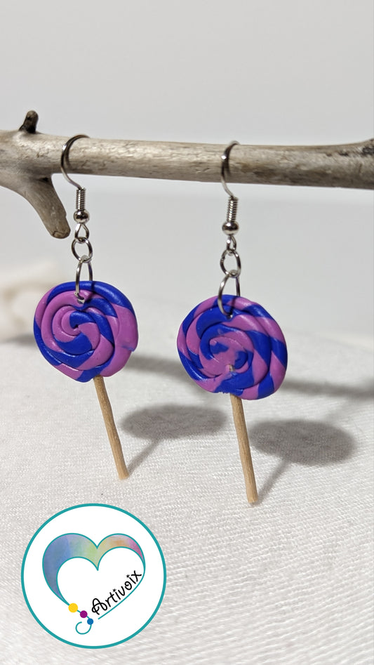 Boucles d'oreilles "Sucette bleu et violet"