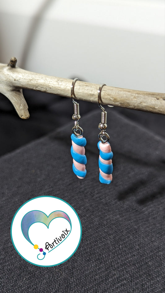 Boucles d'oreilles "Guimauve bleu et rose"