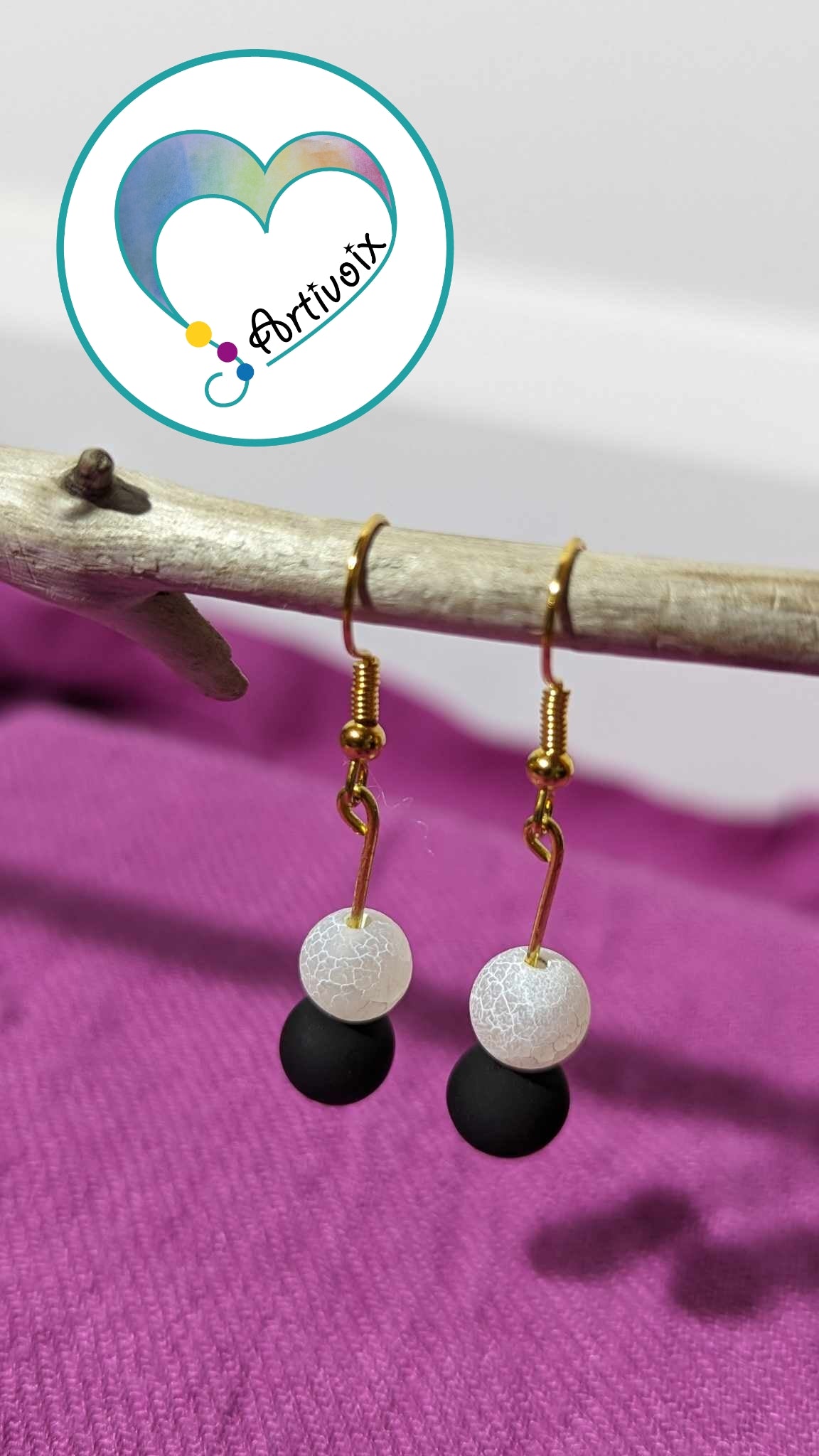 Boucles d'oreilles en perles "NOIR/BLANC"