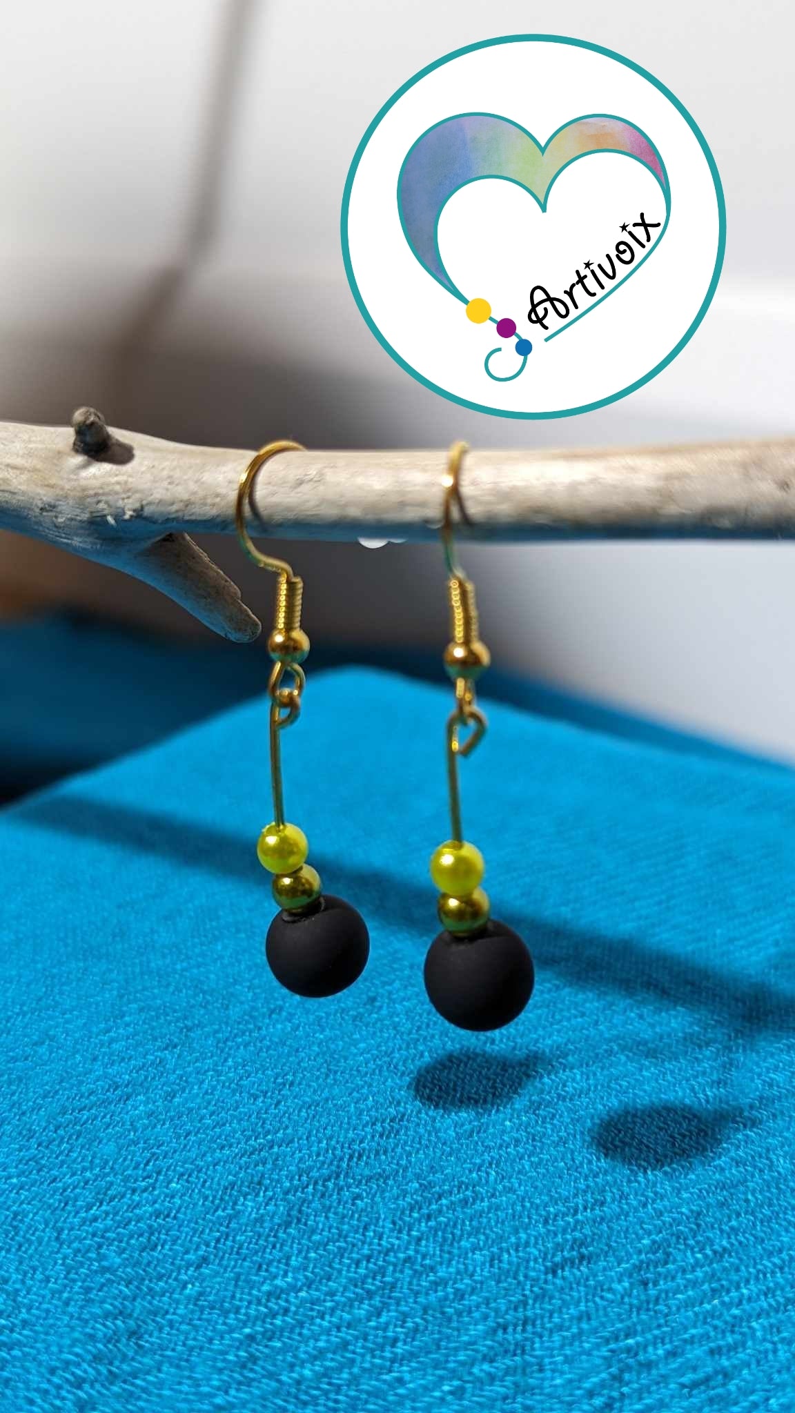 Boucles d'oreilles de perles "VERT/NOIR"