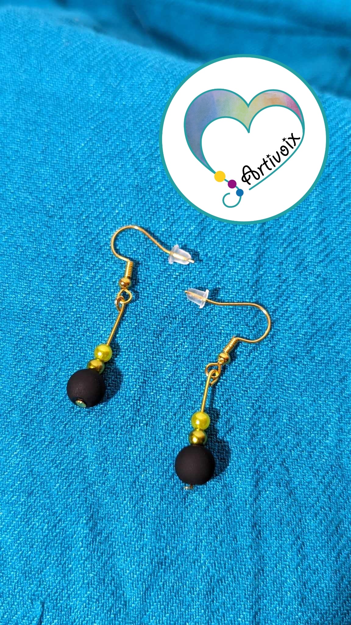 Boucles d'oreilles de perles "VERT/NOIR"