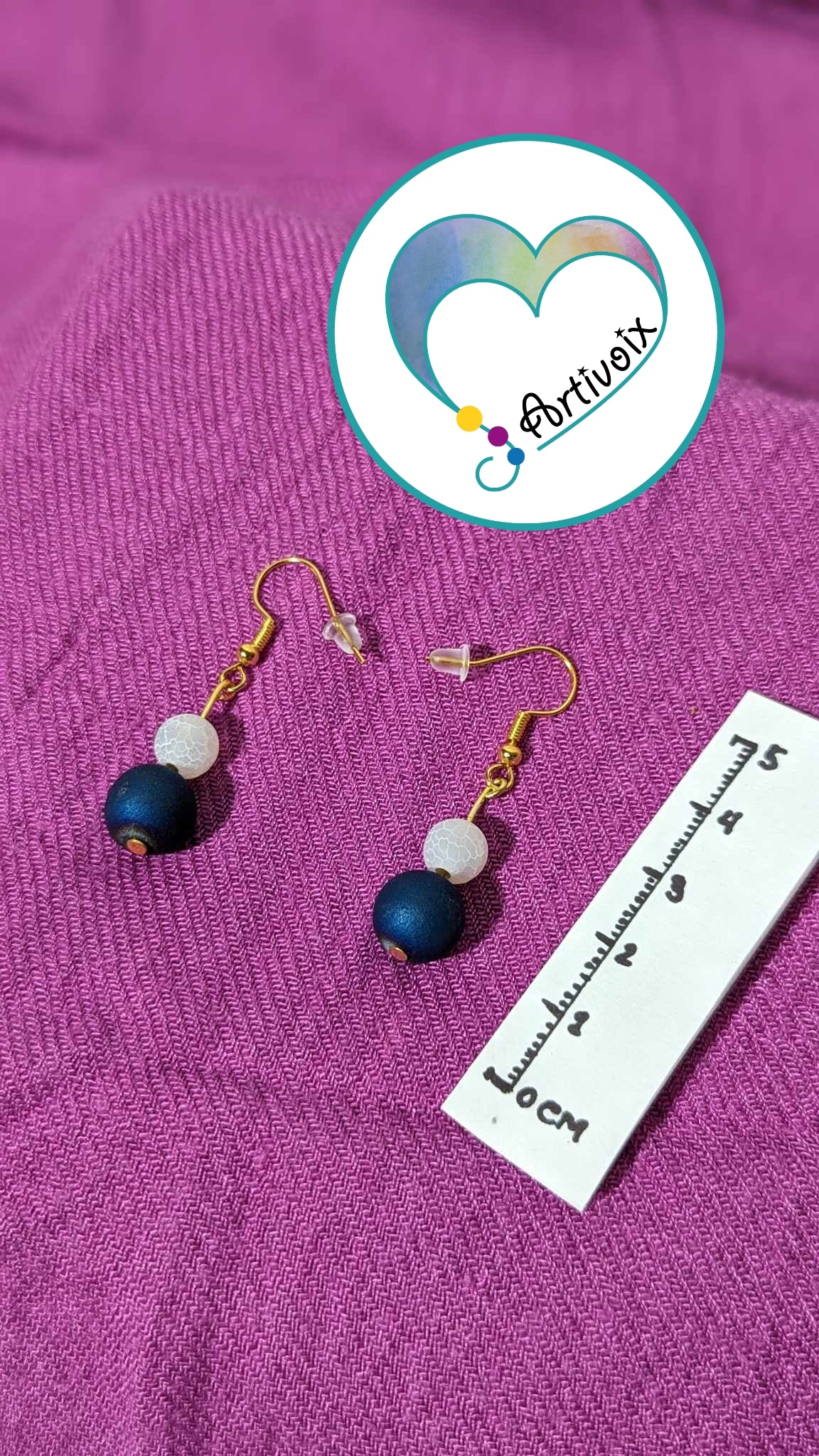 Boucles d'oreilles de perle "BLANC/MARINE"