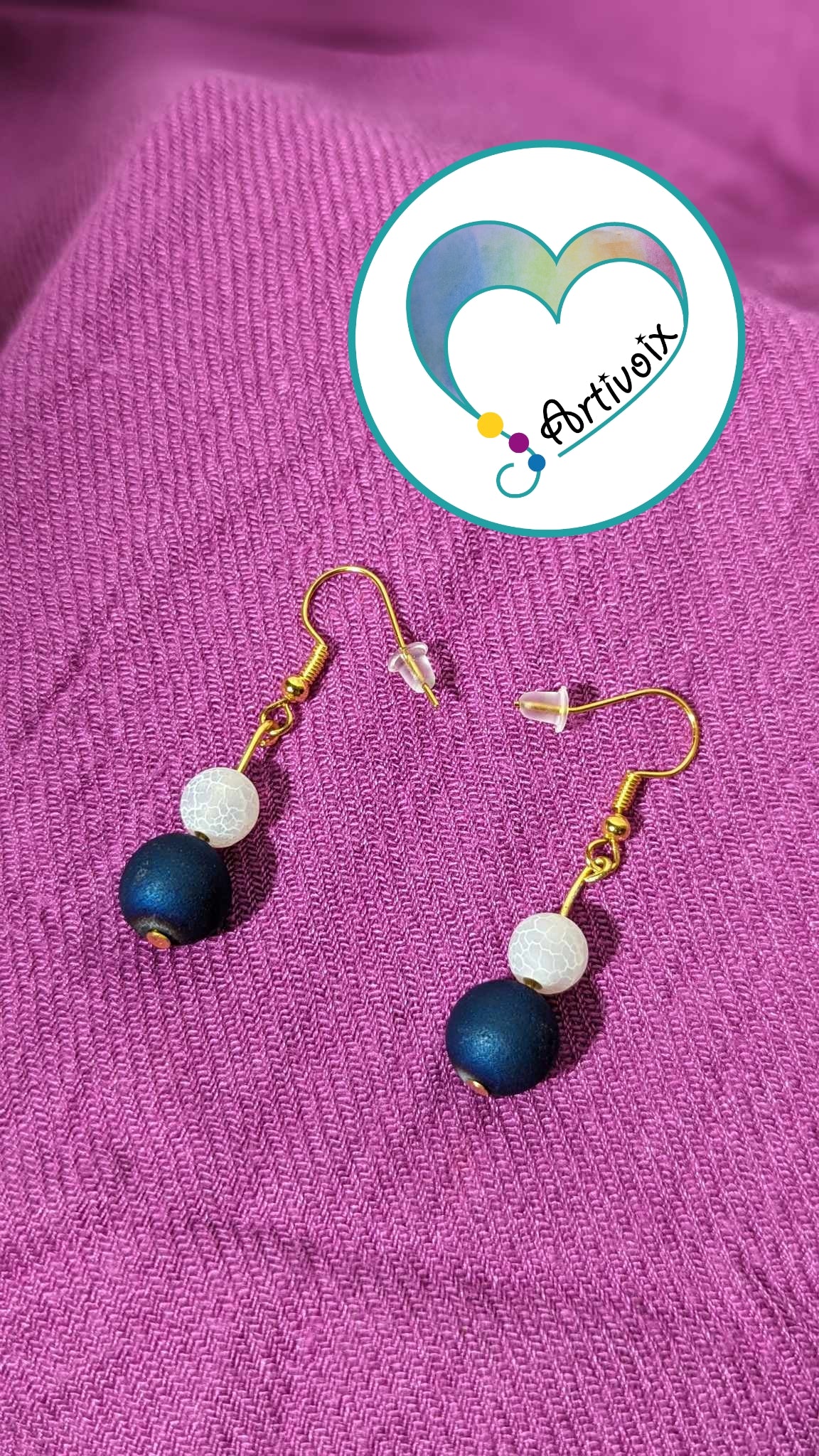 Boucles d'oreilles de perle "BLANC/MARINE"